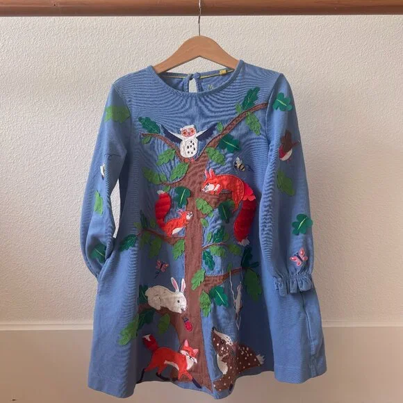 Mini Boden Big Appliqué Jersey Dress in Blue Size 5-6 - Picture 2 of 9